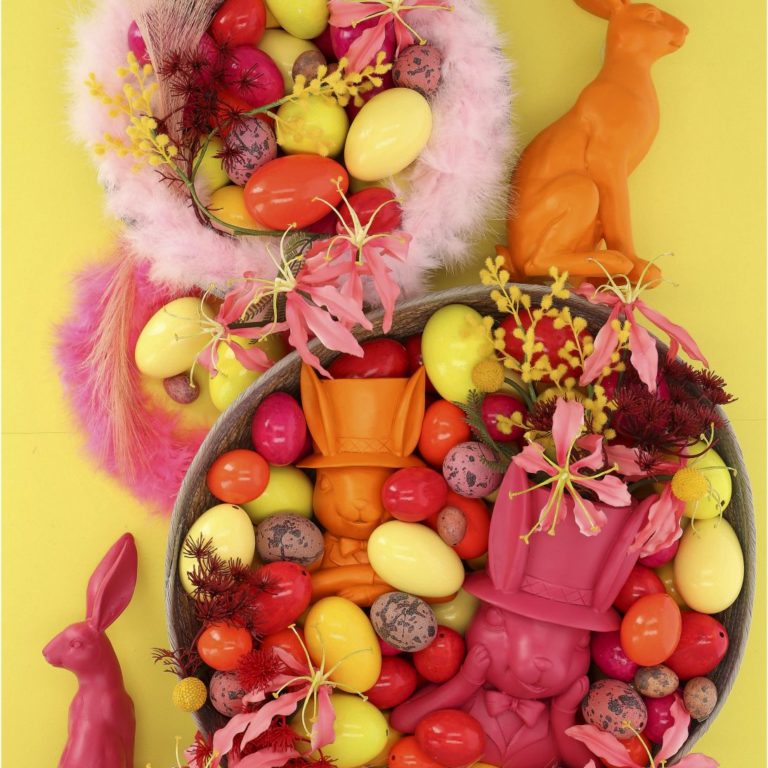 Vosteen • Floristenbedarf • top down pink orange gelb bunt der hutmacher kollektion fruehjahr sommer 2023